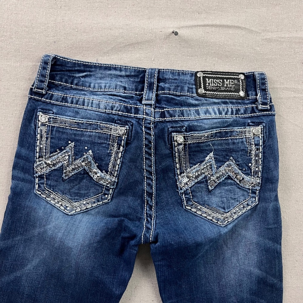 Miss‎ Me Bootcut Jeans Dark Wash Embellished Sequin Pocket JE1301BR Womens 28